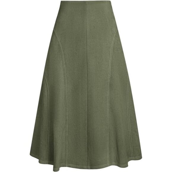 Women's Suede Midi Skirt High Waist Green - Picture 1 of 5